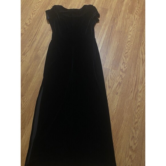 VTG Black Velvet Evening Gown Womens 12 Stretch Maxi Dress Side Slit Classic JSC - Picture 9 of 11